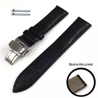Black Croco Quick Release Leather Watch Band Strap Butterfly Clasp Buckle #1031 • $13.95
