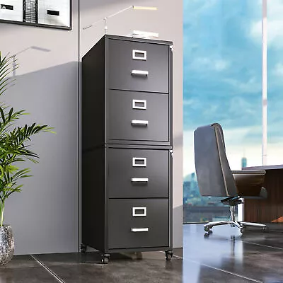 TAUS Metal File Cabinet 4 Drawer Vertical Filing Cabinet W/Lock For Home Office • $203.39