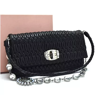 Auth Miu Miu 2Way Bag RP0169 Hand Bag Matelasse Nappa Black Leather S02B • $1045.45