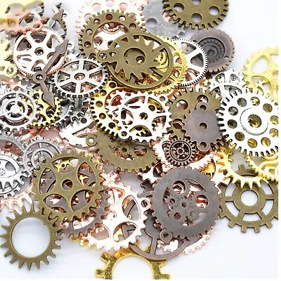 50 Gram Assorted Alloy Steampunk Cogs Filigree Gears Pignons Charm Pendants • £3.09