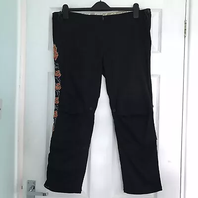 Maharishi Black Cropped Cargo Trousers Snopants Embroidered Flames Size 12 *READ • £39.99