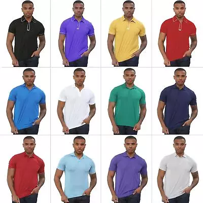 Mens Polo Shirts Short Sleeve T Shirt New Golf Work Casual Regular Fit Plain Top • £5.99