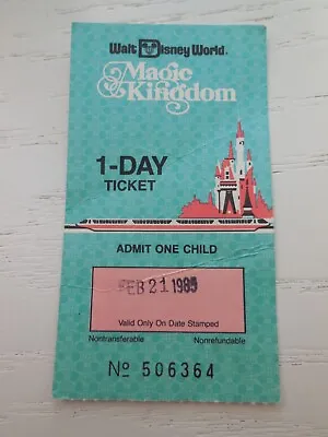 Walt Disney World Magic Kingdom 1-day Ticket Stub. Admit One Child Feb 21 1985 • $12.95