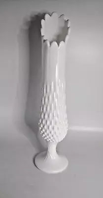 Vintage 14” Fenton White Milk Glass Hobnail 12 Finger Swung Pedestal Vase • $49.95