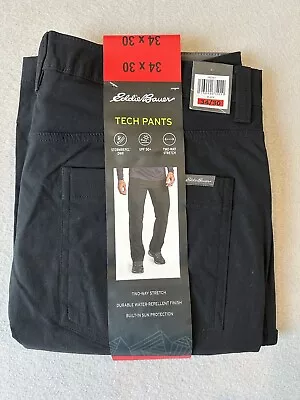 Eddie Bauer Adventure Tech Pants Mens 34x30 UPF 50+Water Repellent Black NEW • $29