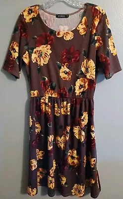 Mikarose Womens Large Floral Midi Dress Fit And Flare Shirt Sleeve Textured EUC • $19.99