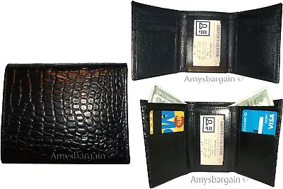 Lot Of 3 Italian Style Crocodile Printed Leather Man's Black Trifold Wallet BNWT • $43.96