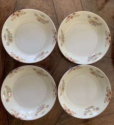 Meito China Lot Of 4 Berry Dessert Bowls 5-1/2  Mei30 Rust Lattice Floral  Cream • £18.99