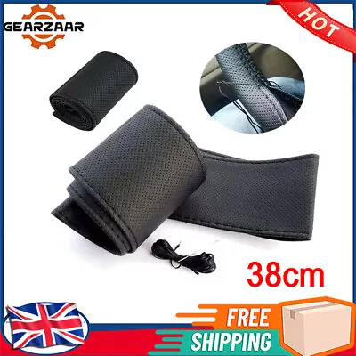 15 /38 Cm Black Leather Steering Wheel Cover With Needles And Thread DIY • £3.95