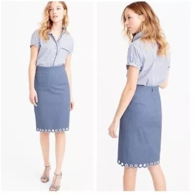 NWT J. CREW Scalloped Hem Straight & Pencil Skirt Chambray Blue Size 12 Petite • $25