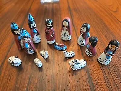 14 Piece Hand Painted Mexican Folk Art  Miniature Nativity Set • $24.95