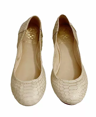 Vince Camuto Ballet Flats Beige Reptile Print Leather Gold Womens 6 • $24.99