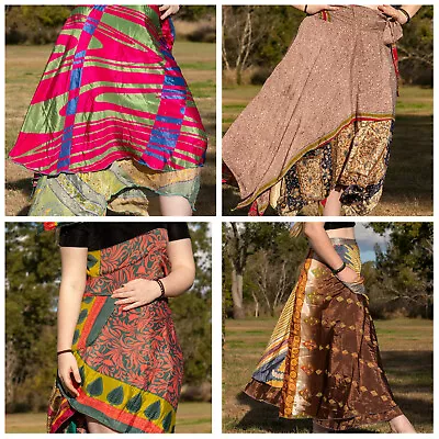 Magic Skirt Sari Wrap Reversible Double Layer Wraparound Soft Printed Silk Long • $44