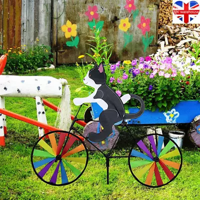 Windmill Rainbow Cat Dog Animal Bicycle Wind Spinner Outdoor Garden Lawn Orname • £13.59