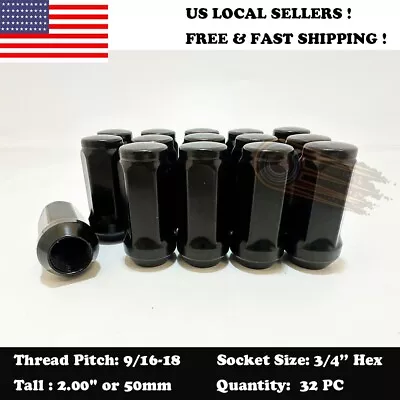 32 Black Bulge Acorn 2  Tall Lug Nuts 9/16-18 For 1994-2011 Dodge Ram 2500 3500 • $26.95