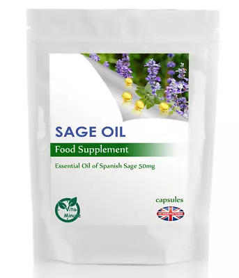 60 X Natural Sage Oil 50mg Capsules - Hot Flushes Menopause - FREE UK POSTAGE • £6.29