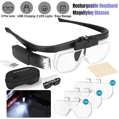 Jewelers Head Headband Magnifier 2 LED Illuminated Visor Magnifying Glass 3 Lens • $18.98