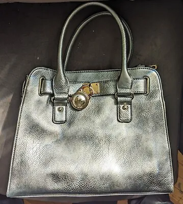 Michael Kors Hamilton EW Satchel Leather Pear Grey Handbag Purse • $40