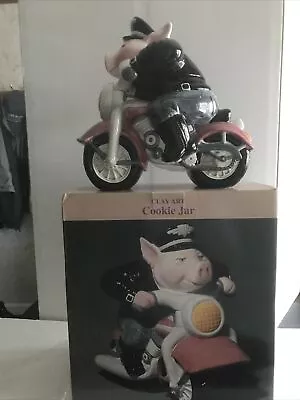 Large Vintage Clay Art Road Hog Pig On Motorcycle Cookie Jar 1996 • $47.50