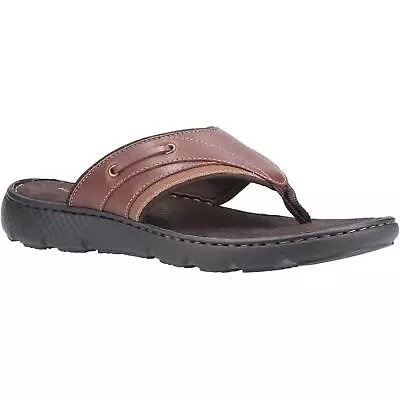 Hush Puppies Connor Brown Leather Summer Flip Flop Toe Post Sandals • £38.90