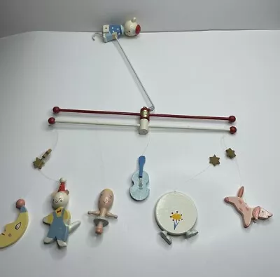 Vintage Wooden  Baby Mobile For Room Painted Wood  Clown Cow Stars • $12.50