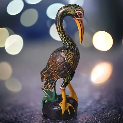 Vintage Asian Wooden Shorebird Heron Egret Crane Hand Carved Painted 12” Figure • $27.84