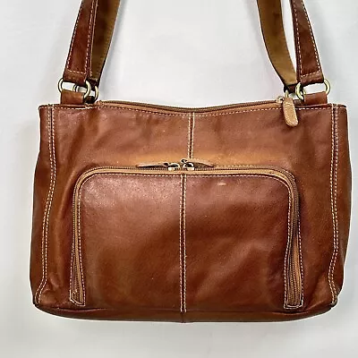 Vtg Cabin Creek Handbag M Brown Soft Leather Organizer Purse Shoulder Pockets • $25.95