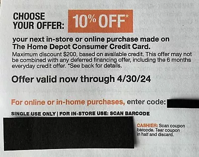 The Home Depot In Store Or Online 10% Off ........ Expires 4/30/24 • $24.99