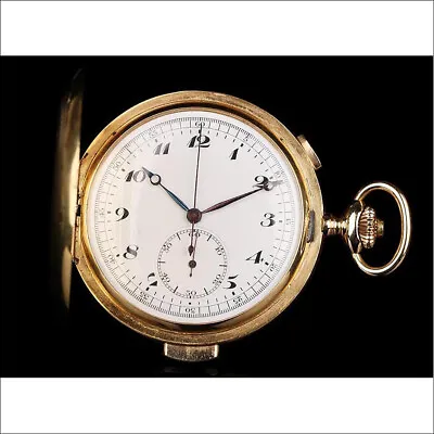 Antique 18K Gold Pocket Watch. Minute Repeater & Chrono. Switzerland C. 1900 • £4577.95