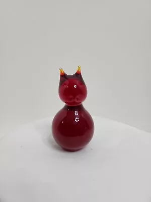 Viking? Glass Hand Blown Red Kitty Cat 3 1/2  • $48