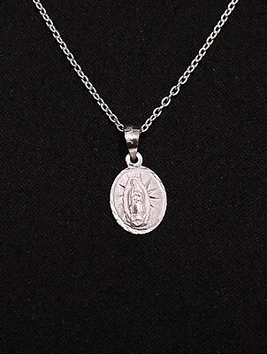 Sterling Silver Small Virgin Mary Pendant With 16” Silver Cable Chain • $28
