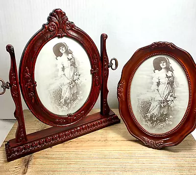 Vintage Victorian Style Ornate Oval Picture Frames Pedestal Pendulum Set 2 • $36