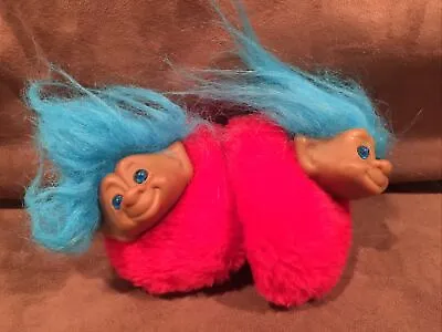 RARE Vintage TROLL Doll Red Earmuffs Ear Warmer Blue Eyes Hair Pointy Ears • $10