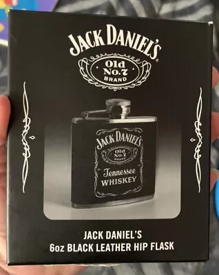 Jack Daniels Black Leather Hip Flask Whisky Boxed New 6oz • £11.99