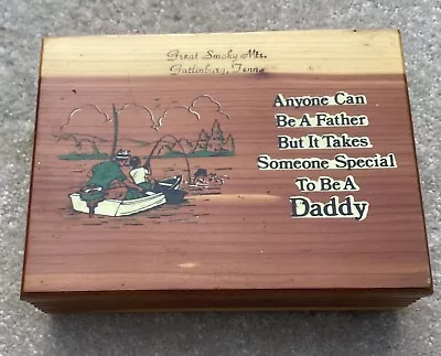 Vintage Cedar Box Daddy Son Fishing Smoky Mountains Gatlingburg Tenn • $10.99