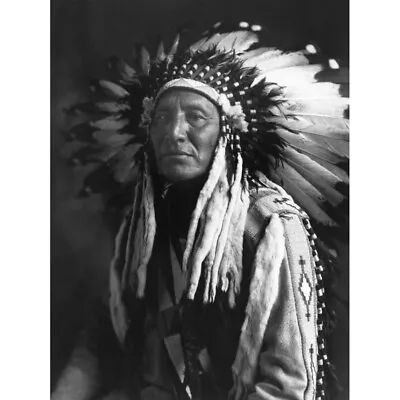 Reed Native American Chief Full Headdress Old Photo Canvas Wall Art Print Poster • £13.99