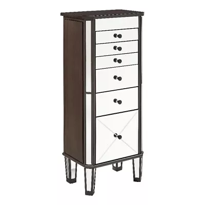 Pemberly Row 6-Drawer Wood Jewelry Armoire With Flip Top In Walnut Brown/Cream • $464.65