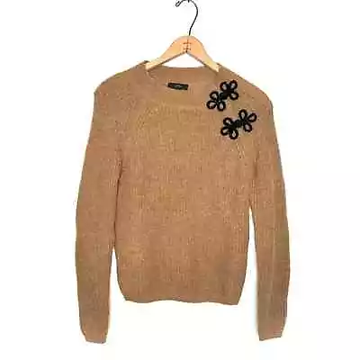 J. Crew Woman's Alpaca Camel Tan Ribbed Sweater With Beaded Frog Clasps Size XS • $39