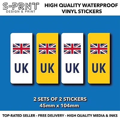 £3.29 • Buy UK White / Yellow Car Number Plate Sticker Union Jack - 2 Sets - 4 Stickers S88