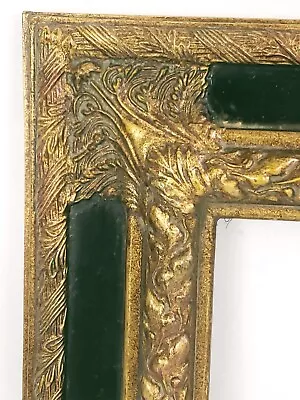 Vintage 10 X 8 Black Gold Gesso Ornate Wooden Picture Mirror Frame 18 X 16   • $99.95