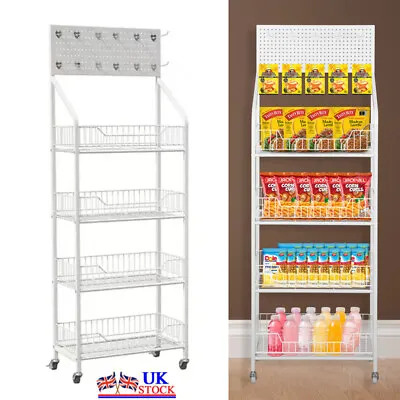Shop Retail Shelf Wire Mesh Display Rack Supermarket Movable Fixed W/10 Hooks UK • £78.99