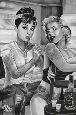 Marilyn Monroe & Audrey Hepburn Tattoo Scene Laminated Poster 24.5 X 36.5 Inches • $20.49