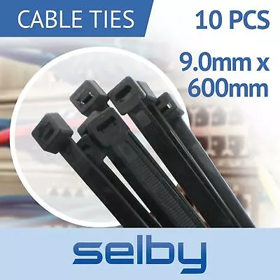 10pcs Cable Ties Zip Ties Black 9mm X 600mm Strong Nylon UV Stabilised • $15.95