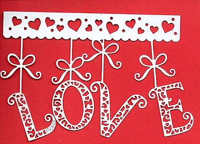 6 New Large Hanging Love Die Cuts   -white Heart Topper-wedding Valentine Baby • £1.70