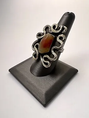 $65 • Buy Vintage CW Sterling Silver 925 And Carnelian Agate Cocktail Ring Size 7.25