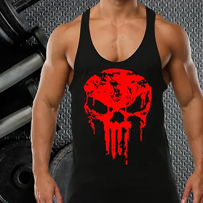 £7.99 • Buy Skull Gym Gym Vest Stringer Bodybuilding Muscle Training Top Fitness Singlet