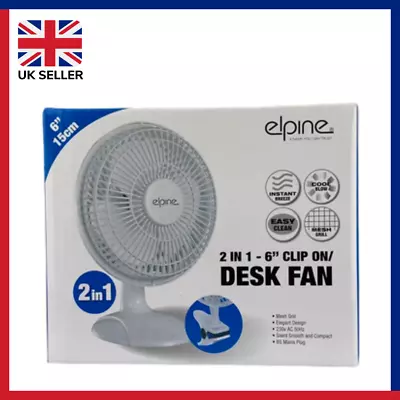 £11.99 • Buy 6  INCH 2-in-1 2 Speed White Clip Adjustable Table Desktop Fan Brand New