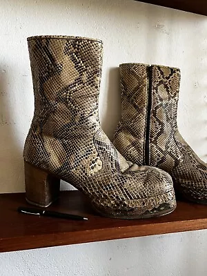 True Vintage 70er Platform Boots Size 47 Disco Handmade Leather Shoes Rare • $2382.79