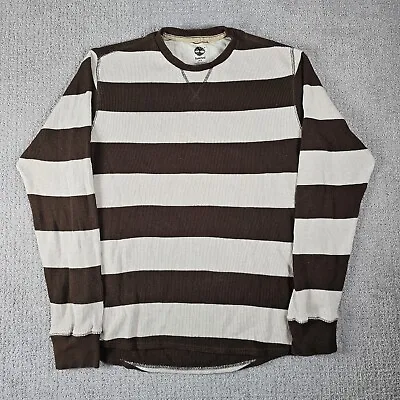 Timberland Shirt Mens M Brown Striped Crew Neck Long Sleeve Casual Thermal Knit • $14.99