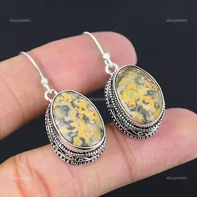 Natural Bumble Bee Jasper 925 Silver Drop/Dangle Vintage Earrings For Women • $18.90